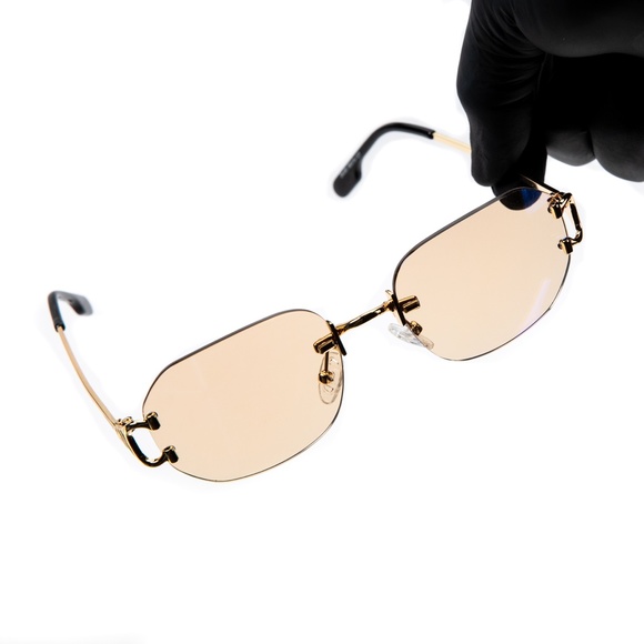 Rimless Rose Gold Gradient Tint Gold Frame Men's Hip Hop Summer Sunglasses - Picture 3 of 6